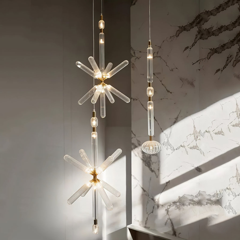 Astraelle Tubular Pendant Light With Hand Blown Crystal Cylinders