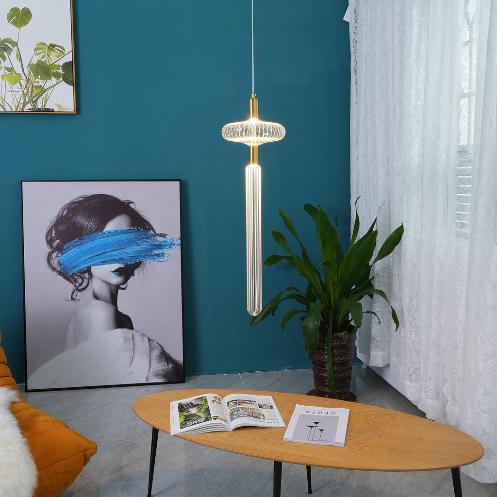 Astraelle Tubular Pendant Light With Hand Blown Crystal Cylinders