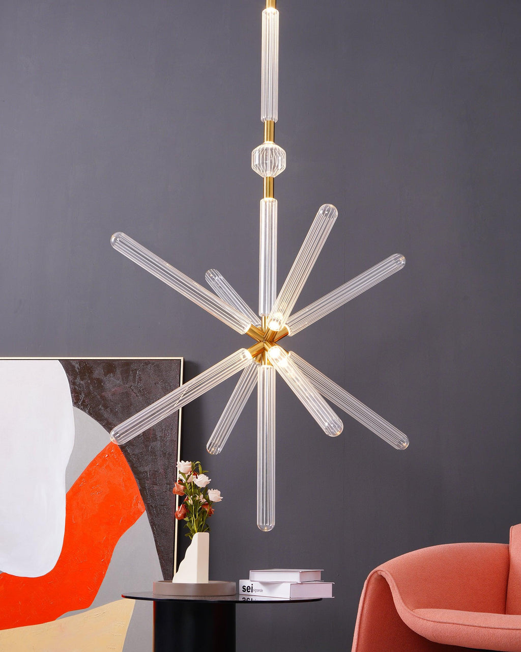 Astraelle Tubular Pendant Light With Hand Blown Crystal Cylinders