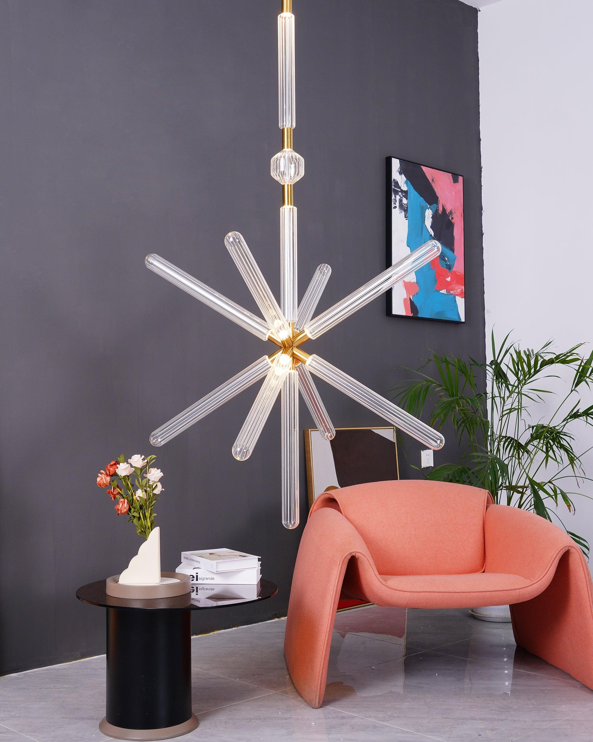 Astraelle Tubular Pendant Light With Hand Blown Crystal Cylinders