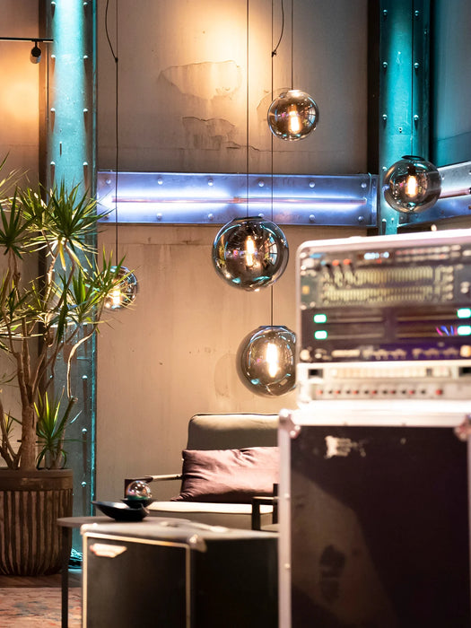 Aurelio Glass Globe Pendant Light With Smoke Glass And Matte Black Accents