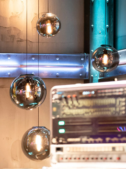 Aurelio Glass Globe Pendant Light With Smoke Glass And Matte Black Accents