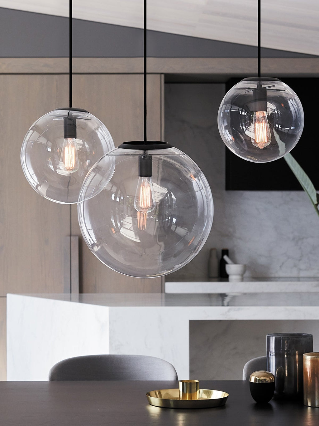 Aurelio Glass Globe Pendant Light With Smoke Glass And Matte Black Accents