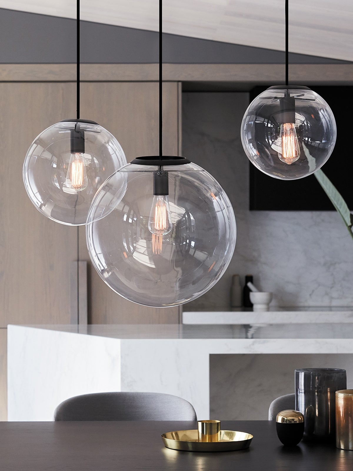 Aurelio Glass Globe Pendant Light With Smoke Glass And Matte Black Accents