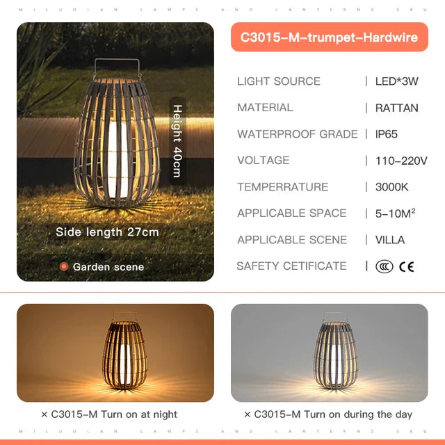Liora Rattan Solar Lantern for Outdoor Garden Lighting