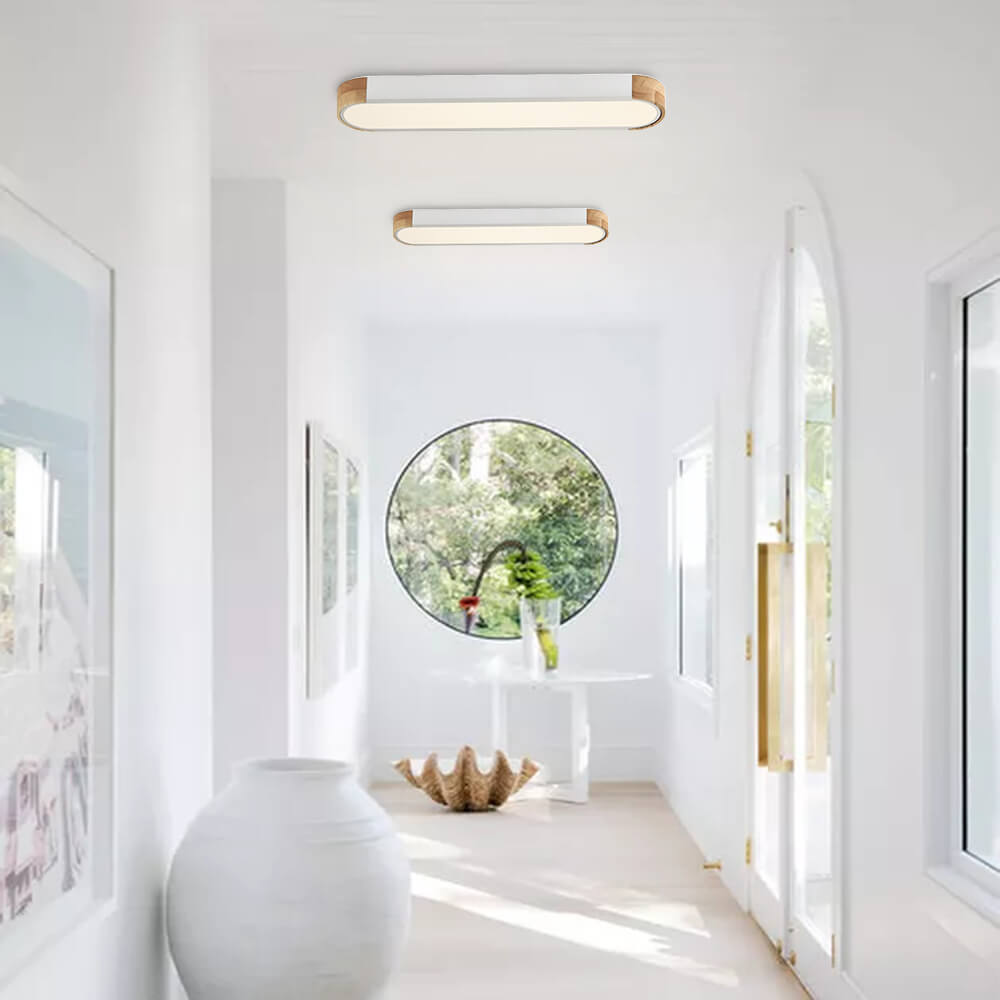 椭圆形嵌入式客厅吸顶灯 | 带木质细节的可调光LED灯