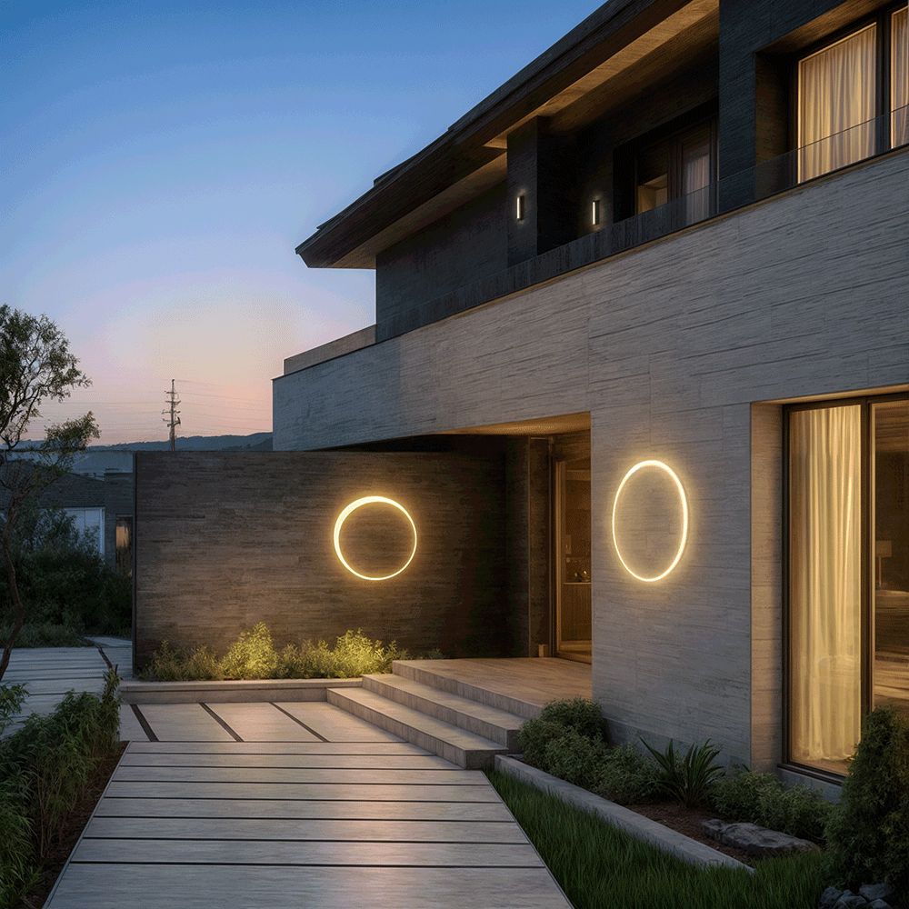 Astraeon Eclipse Outdoor Wall Light Modern Circular Exterior Fixture