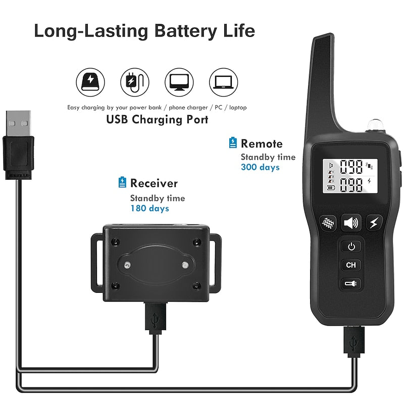 Premium hundetreningskrage med fjernkontroll og lommelykt