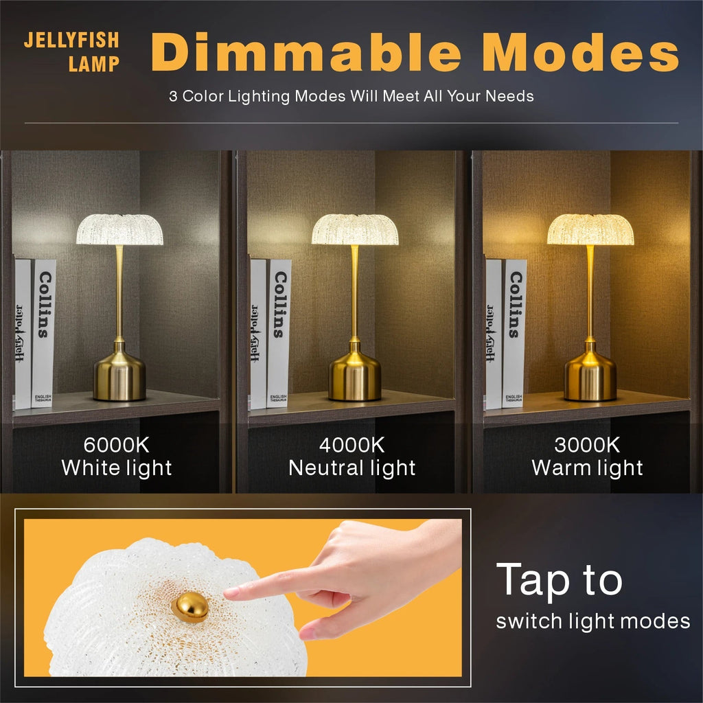 Lámpara de mesa recargable con flor de cristal