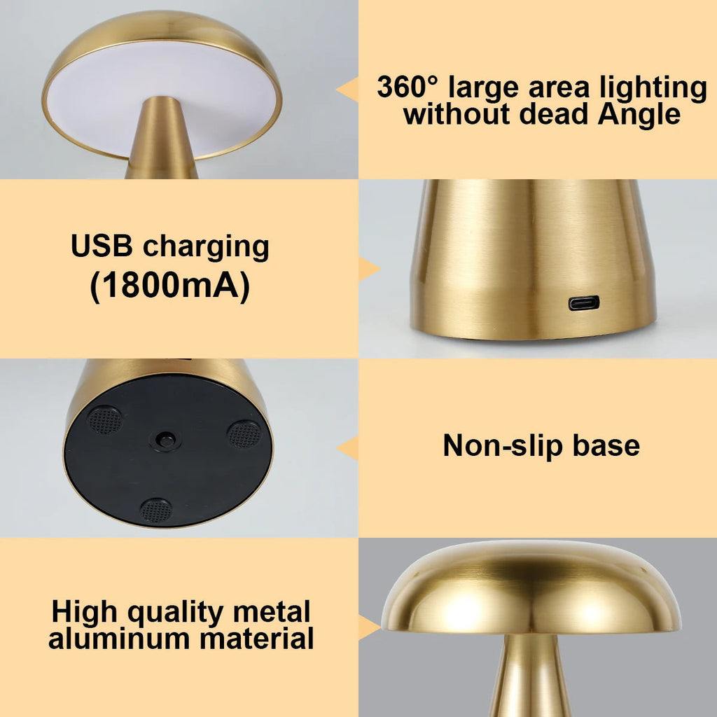 Lámpara de mesa recargable con forma de hongo regulable