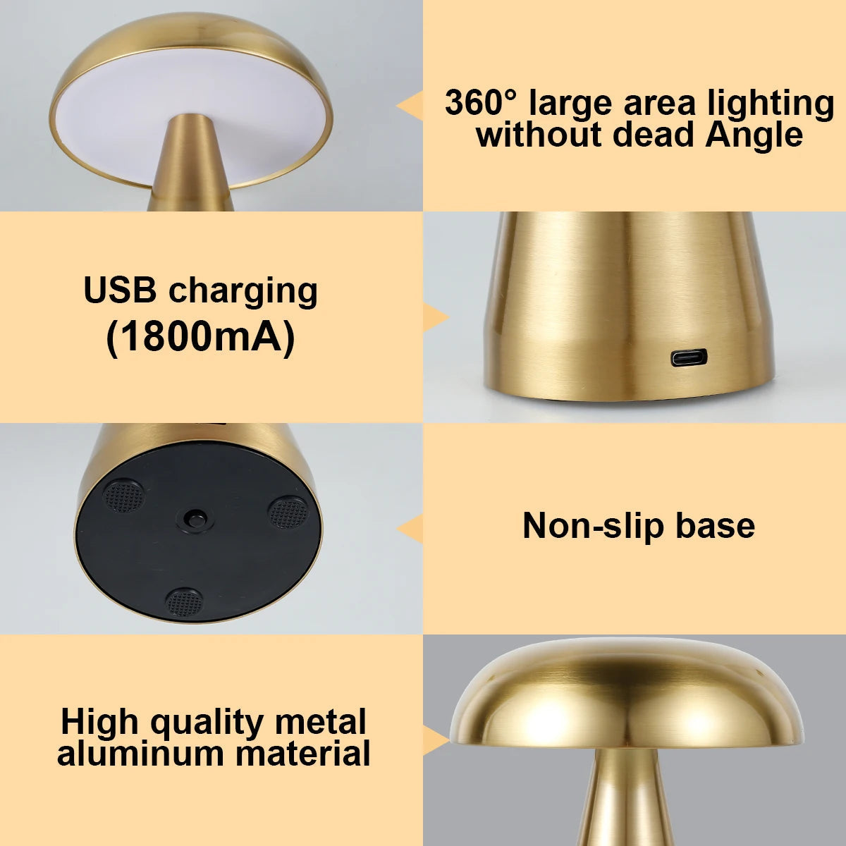 Candeeiro de mesa em forma de cogumelo recarregável e regulável