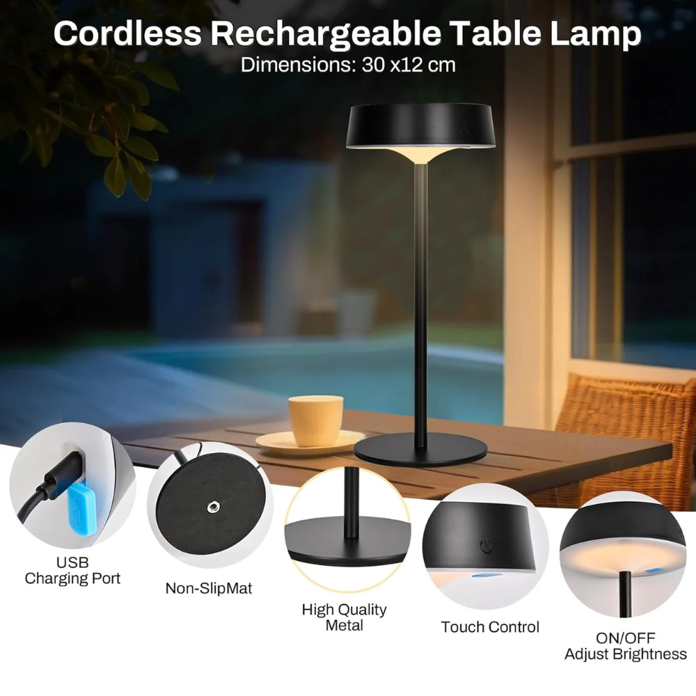 Lámpara de mesa recargable para exteriores