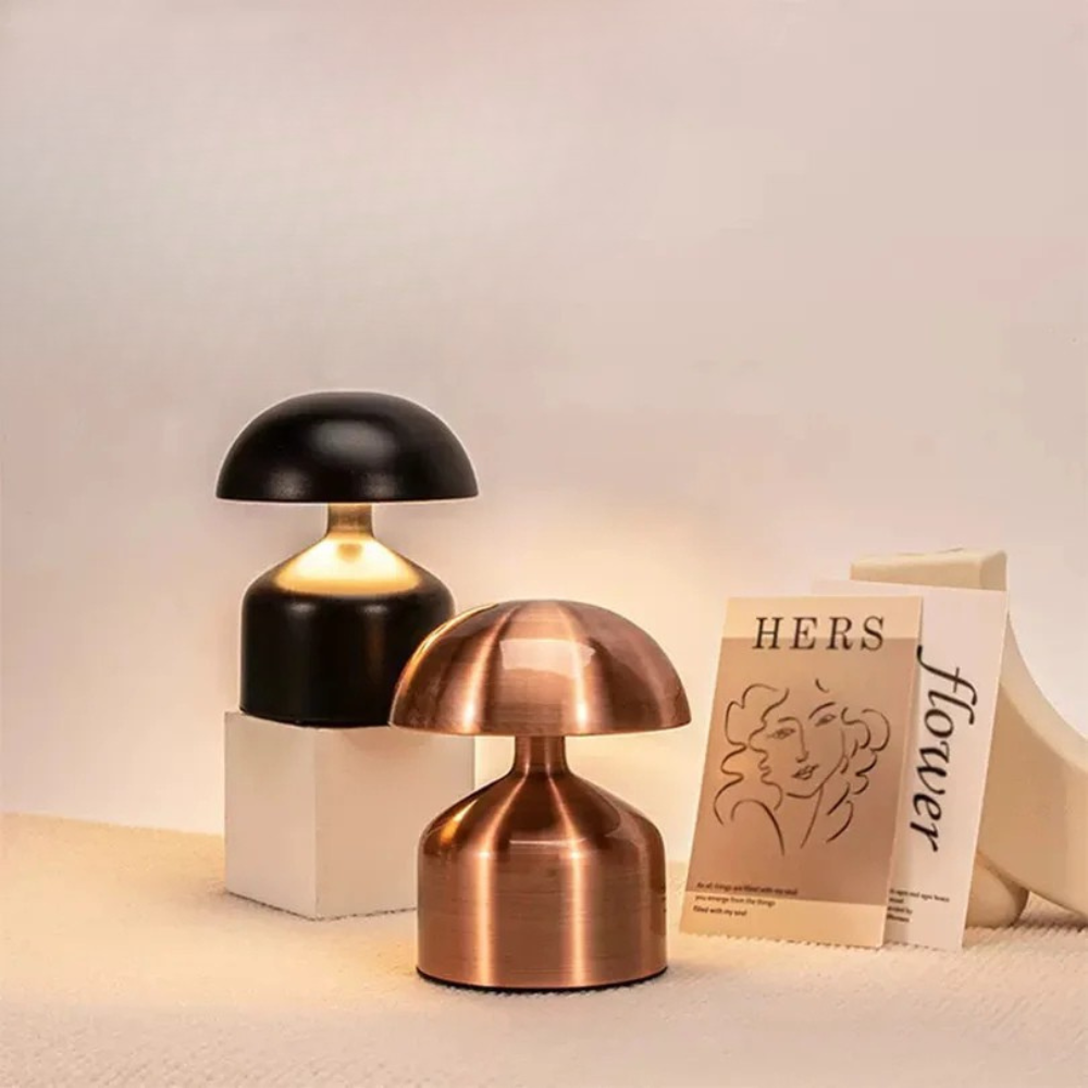 Lámpara de mesa retro con forma de hongo recargable
