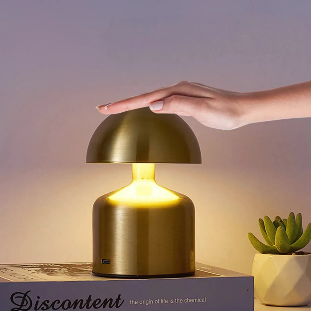 Lámpara de mesa retro con forma de hongo recargable