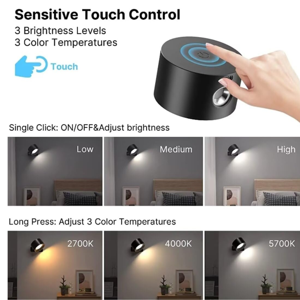 Oppladbar vegglampe med fjernkontroll