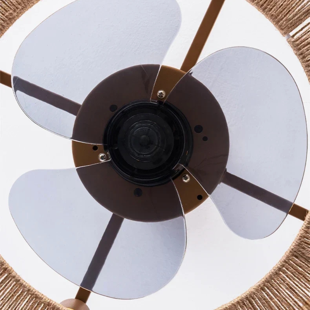 Retro rattan fan ceiling lamp