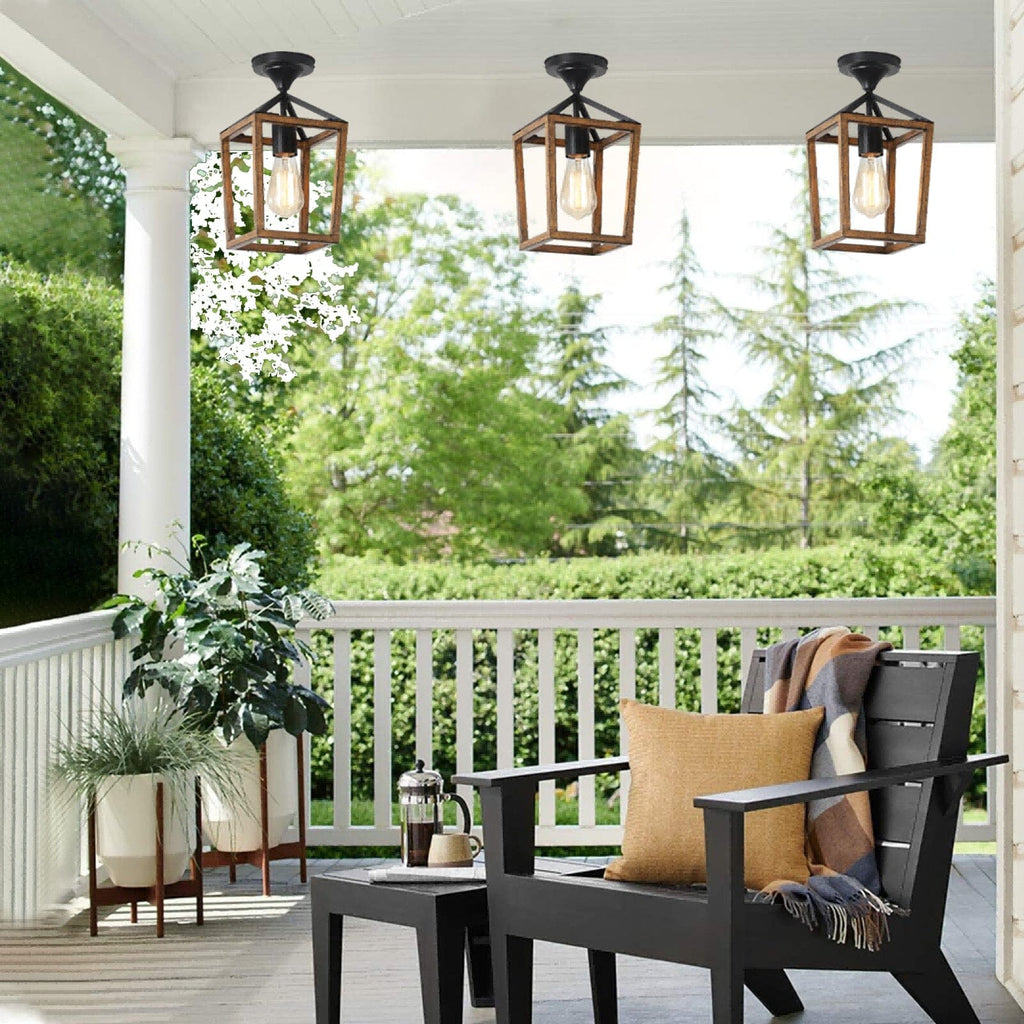 Rookhaven Woodgrain Cage Ceiling Lights for Indoor and Covered Outdoor Spaces