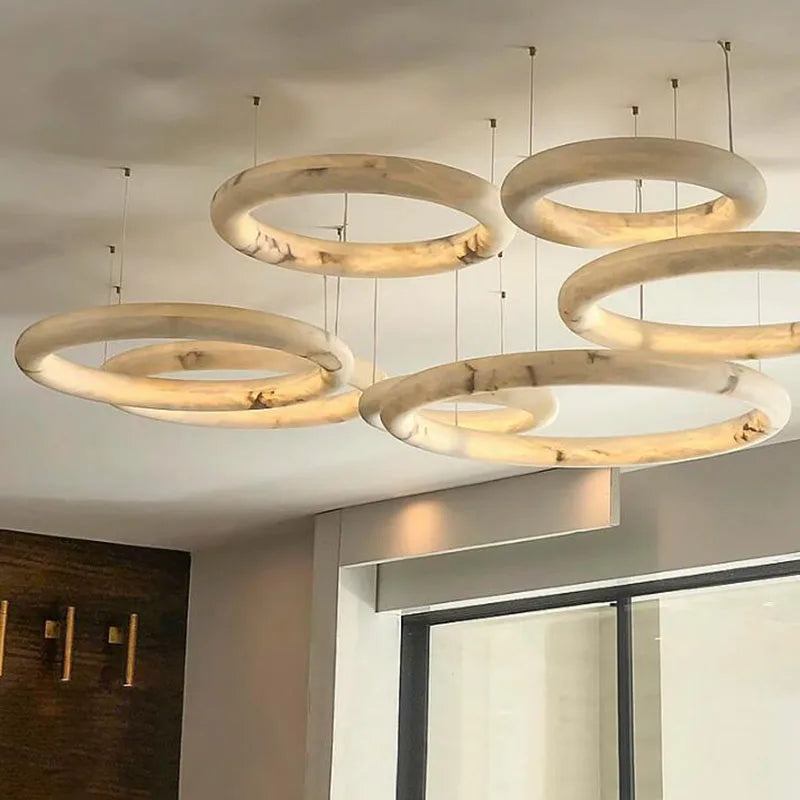 Astrae Marble Stone Pendant Light In Brass And Spanish Marble