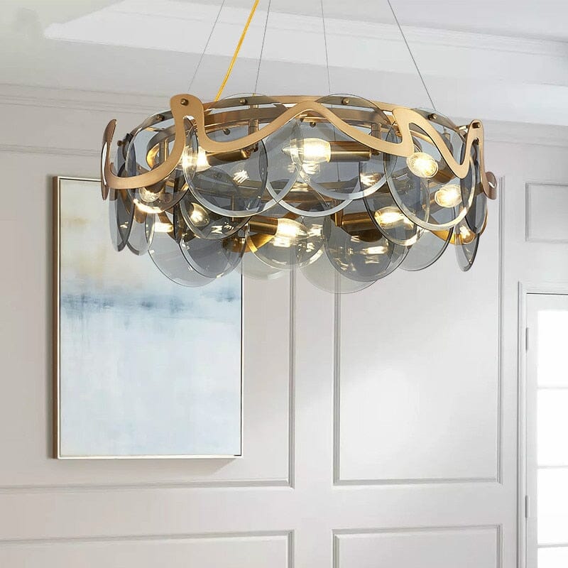 Celestia Cloud Pendant With Gold Glass Shade And Crystal Iron Construction
