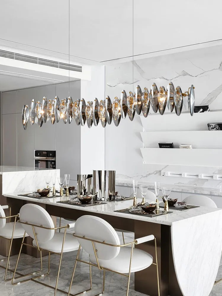 Lyvara Crystal Oval Chandelier With Sixteen Strip Shades