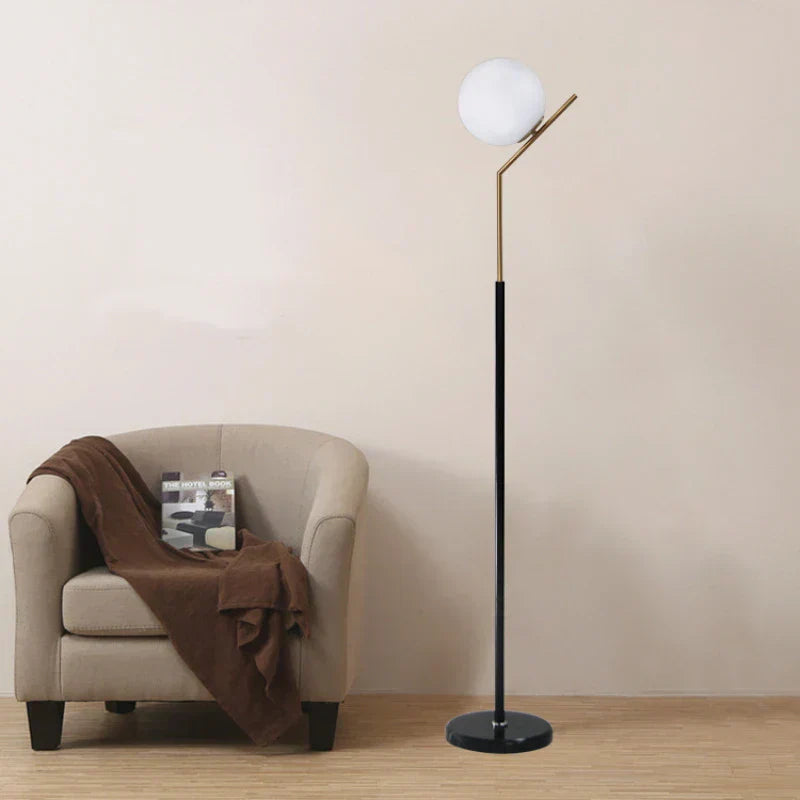 Caelon LED Floor Lamp with Marble Base and Round Glass Shade
