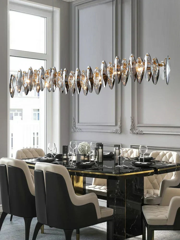 Lyvara Crystal Oval Chandelier With Sixteen Strip Shades