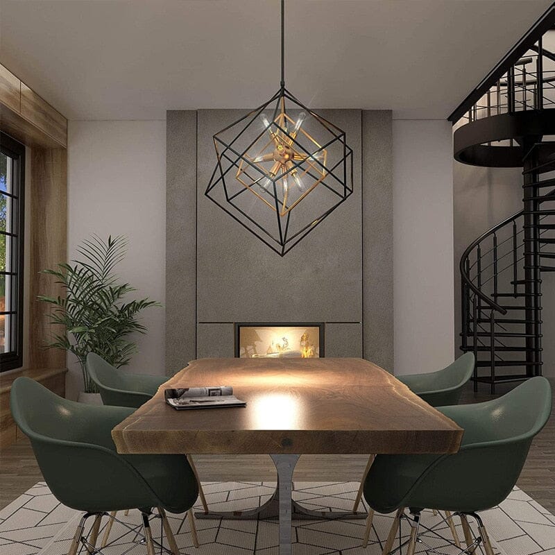 Aurelo Vintage Cube Pendant Lamp In Aged Brass For Dining Rooms