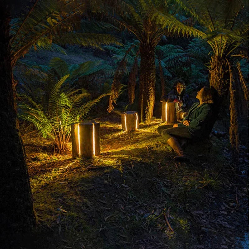 ForestGlow Outdoor Wood Stump Lamp Handcrafted From Reclaimed Logs