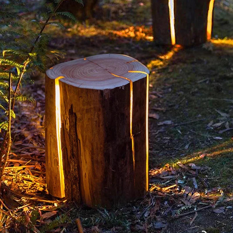 ForestGlow Outdoor Wood Stump Lamp Handcrafted From Reclaimed Logs