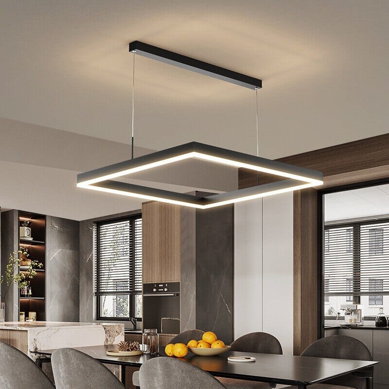 Aeris Square Chandelier With Aluminum Frame And Soft Pendant Glow