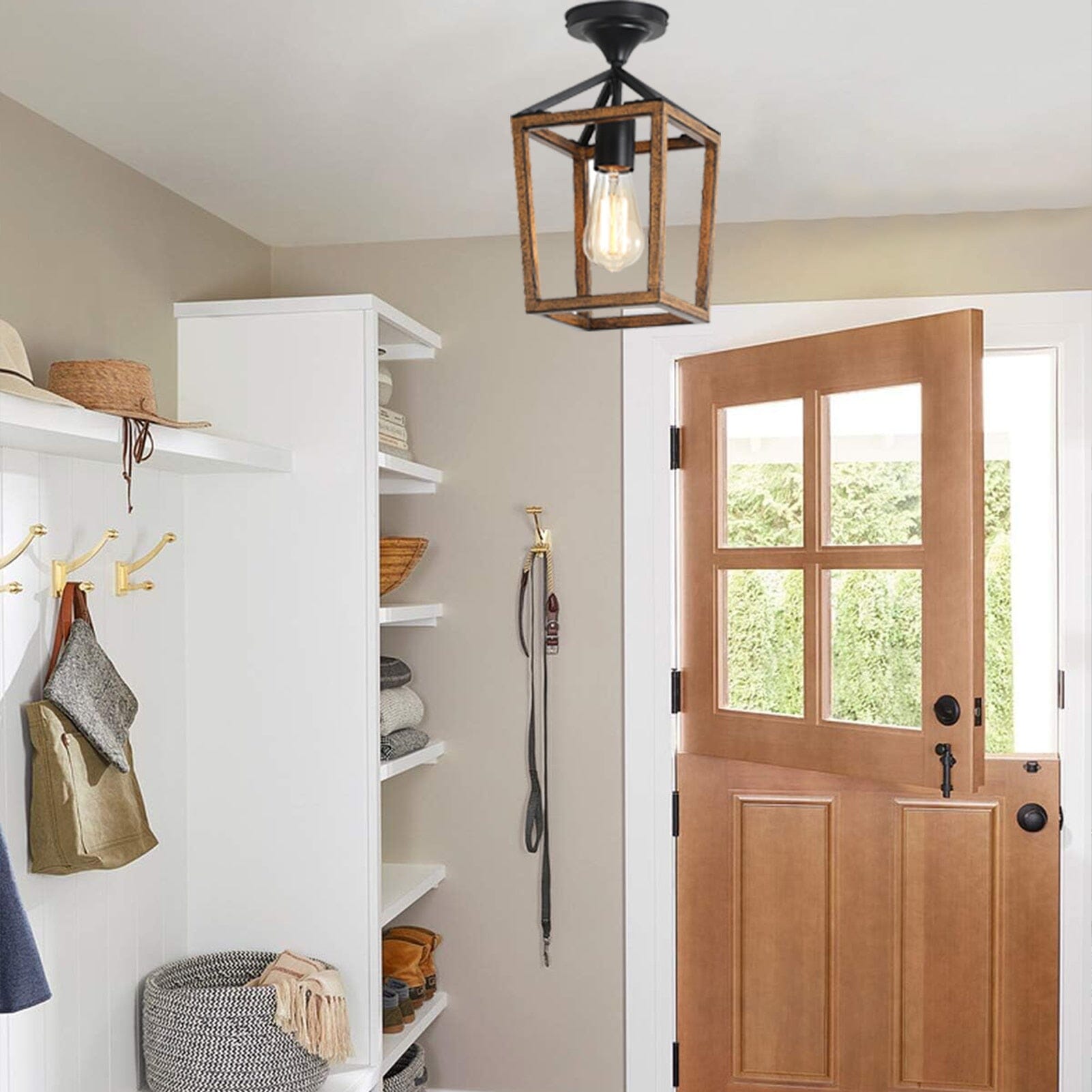 Rookhaven Woodgrain Cage Ceiling Lights for Indoor and Covered Outdoor Spaces