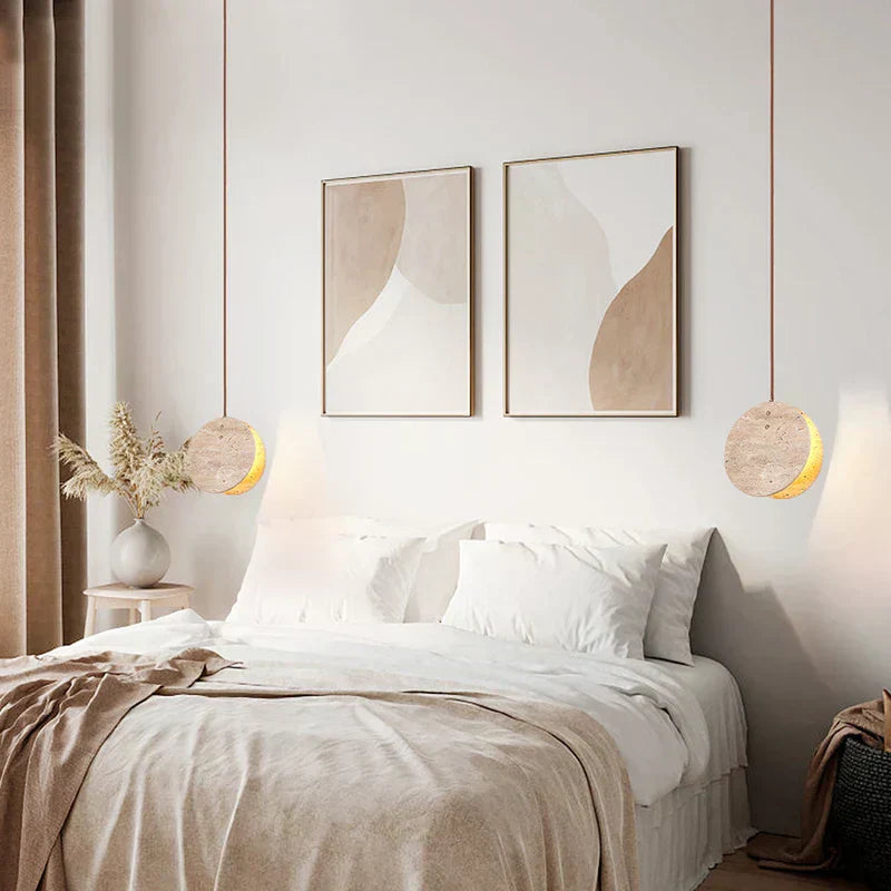 Nova Terra Travertine Pendant Light With Hand Blown Crystal Cylinders