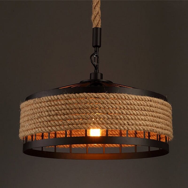 Lyra Hemp Rope Pendant Light With Retro Bar Lampshade