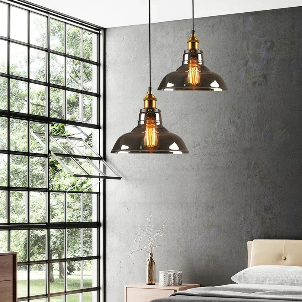 Industrial Glass Pendant Light – Retro Hanging Fixture for Home & Bar