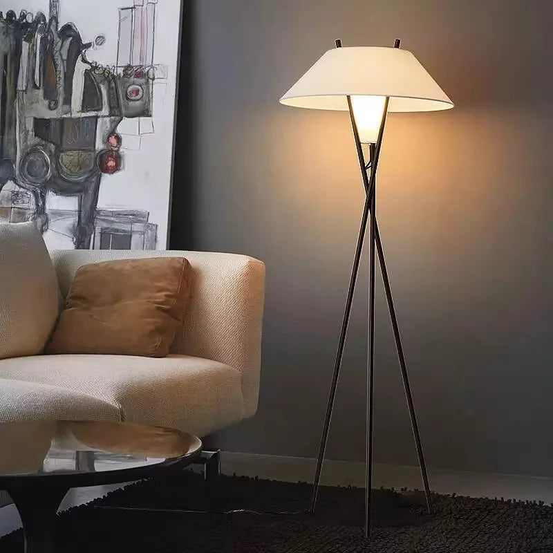 Nordic Tripod Floor Lamp With Soft Fabric Shade For Living Rooms