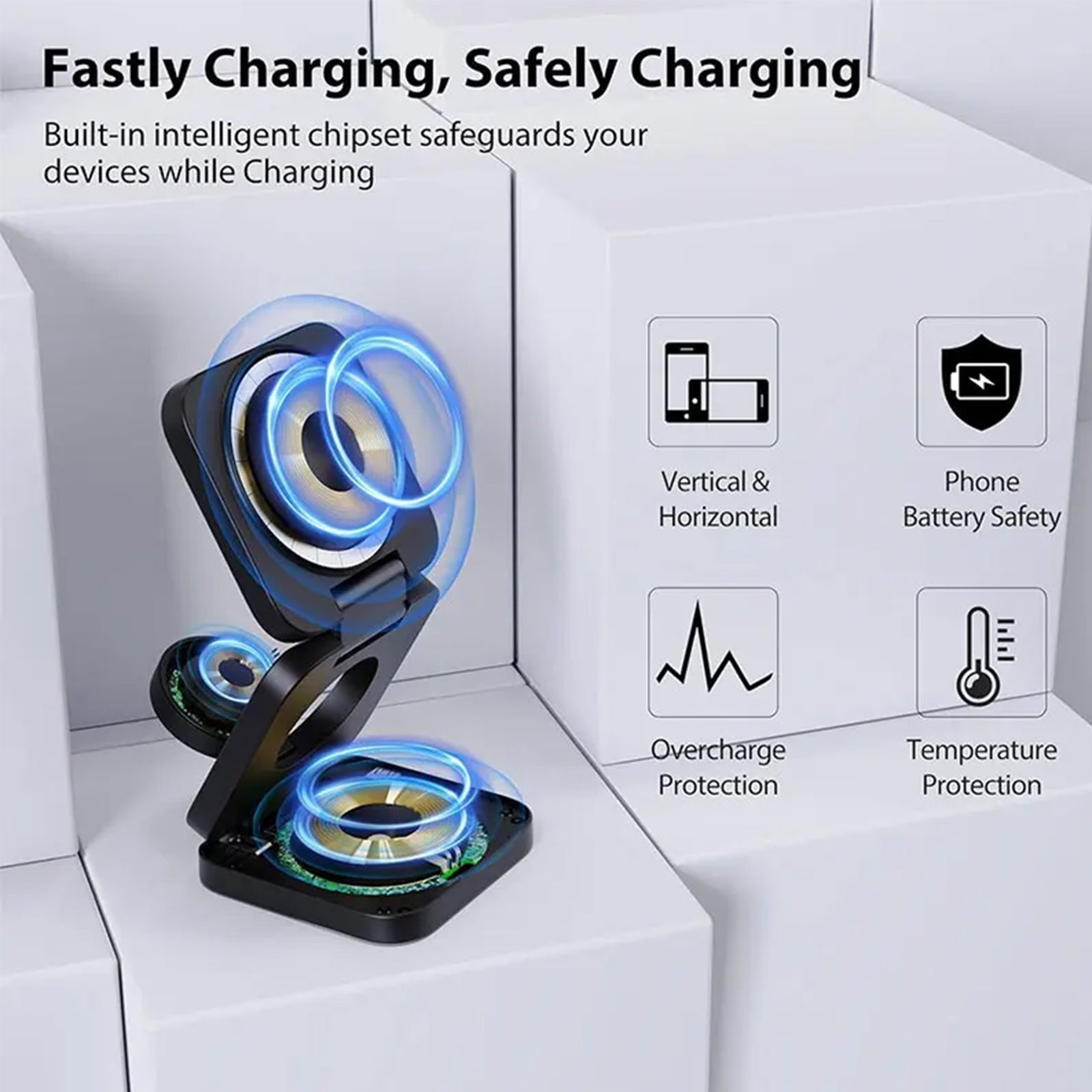 3v1 Rychlá magnetická skládací bezdrátová nabíječka pro iPhony, AirPods a Apple Watch