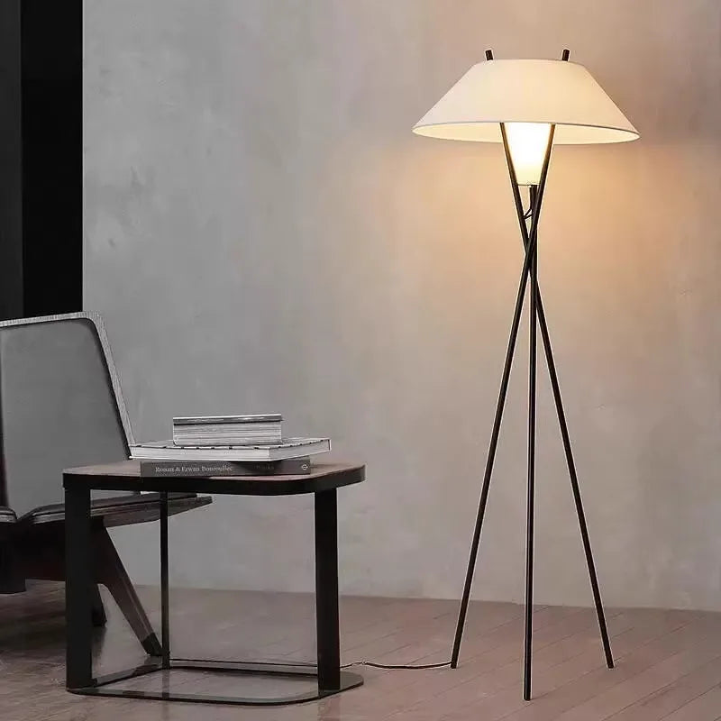 Nordic Tripod Floor Lamp With Soft Fabric Shade For Living Rooms