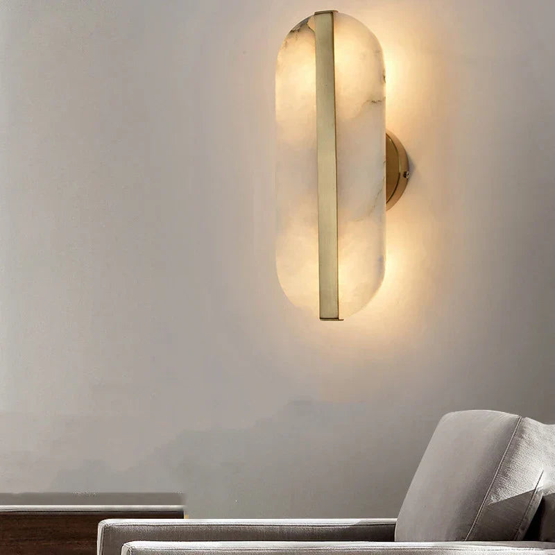 Astrae Alabaster Wall Sconce With Brass Band And Oval Shade