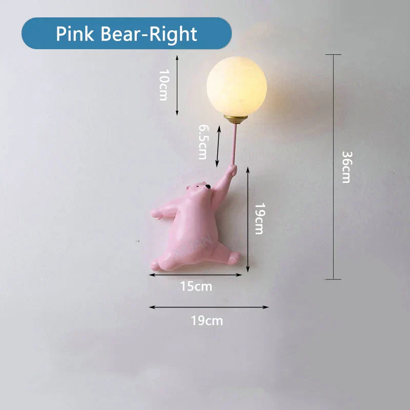 Frostglide Aurora Bear Wall Lamp With Moon Shade For Kids Room