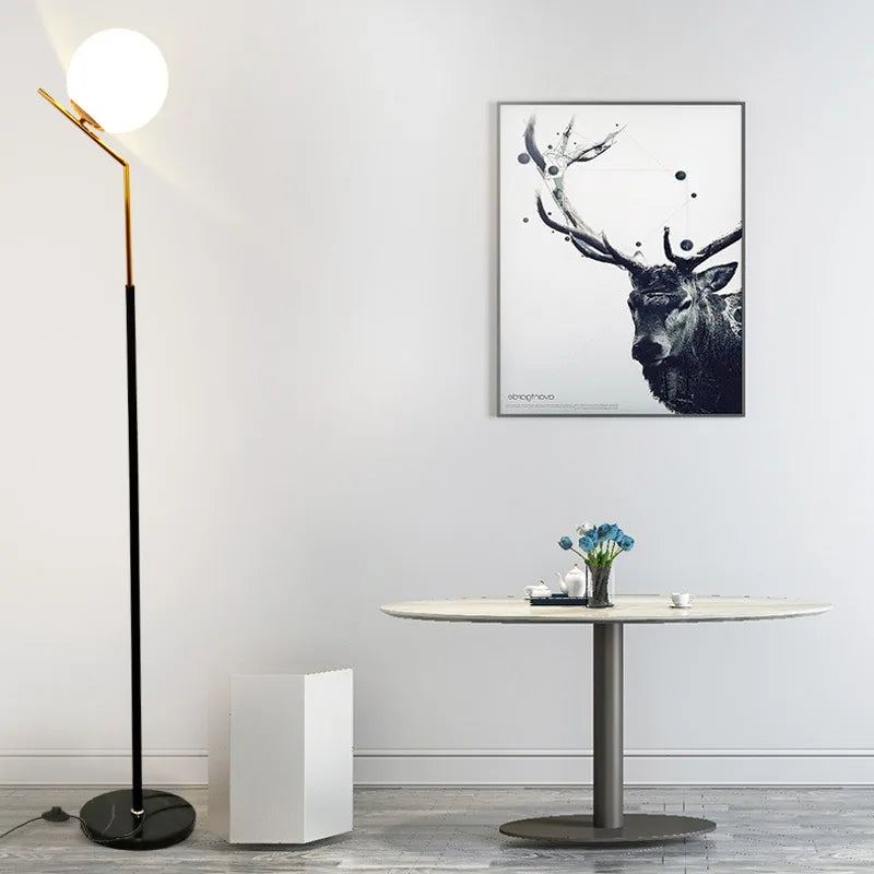Caelon LED Floor Lamp with Marble Base and Round Glass Shade