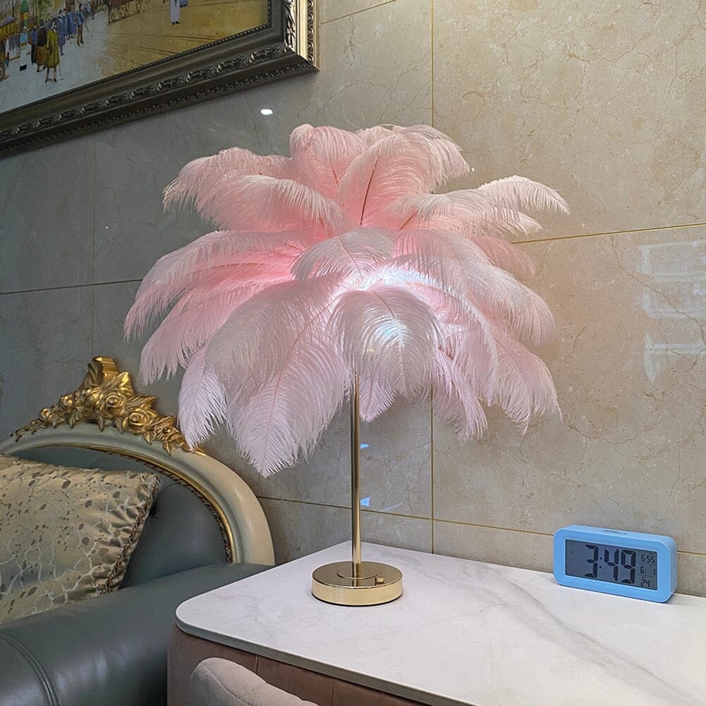 LyraFeather LED Lamp With Ostrich Fur And Metal Base