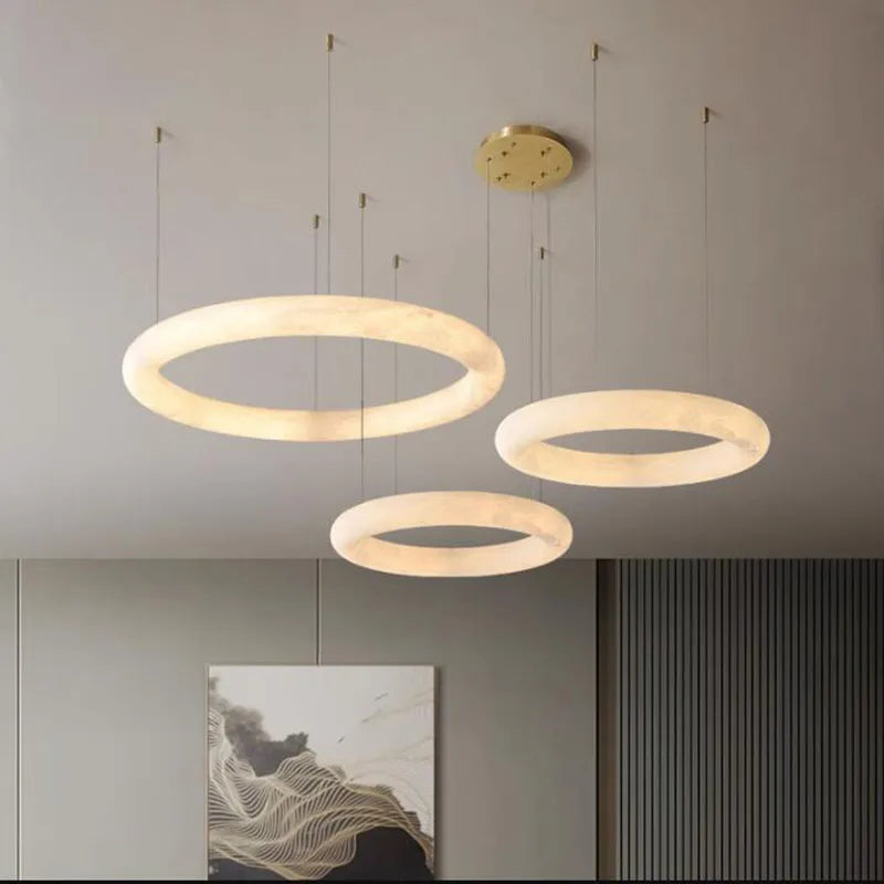 Astrae Marble Stone Pendant Light In Brass And Spanish Marble