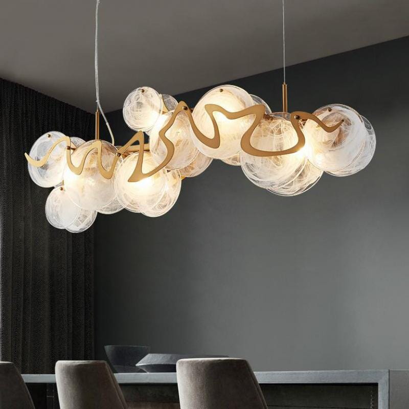 Celestia Cloud Pendant With Gold Glass Shade And Crystal Iron Construction