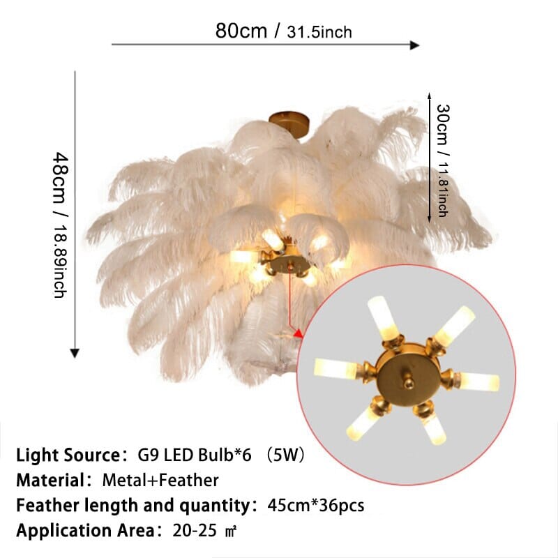 Aurelia Feather Chandelier Contemporary LED With Adjustable Length