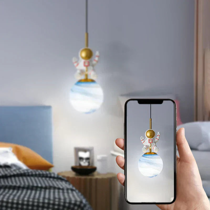 CosmoGlow Moon Orb LED Pendant Light With Astronaut Figurines