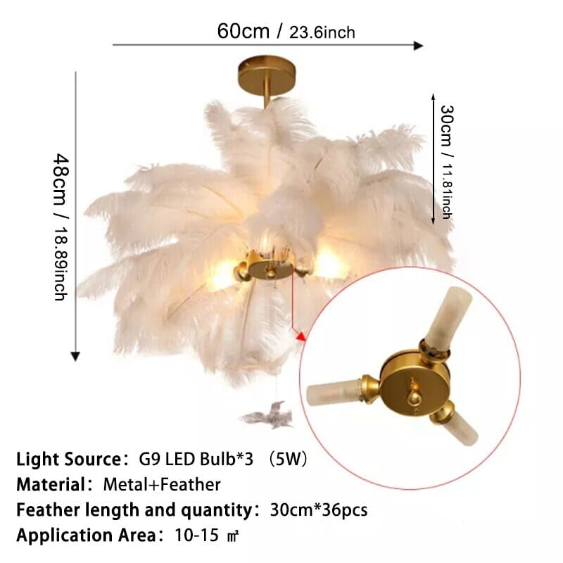 Aurelia Feather Chandelier Contemporary LED With Adjustable Length