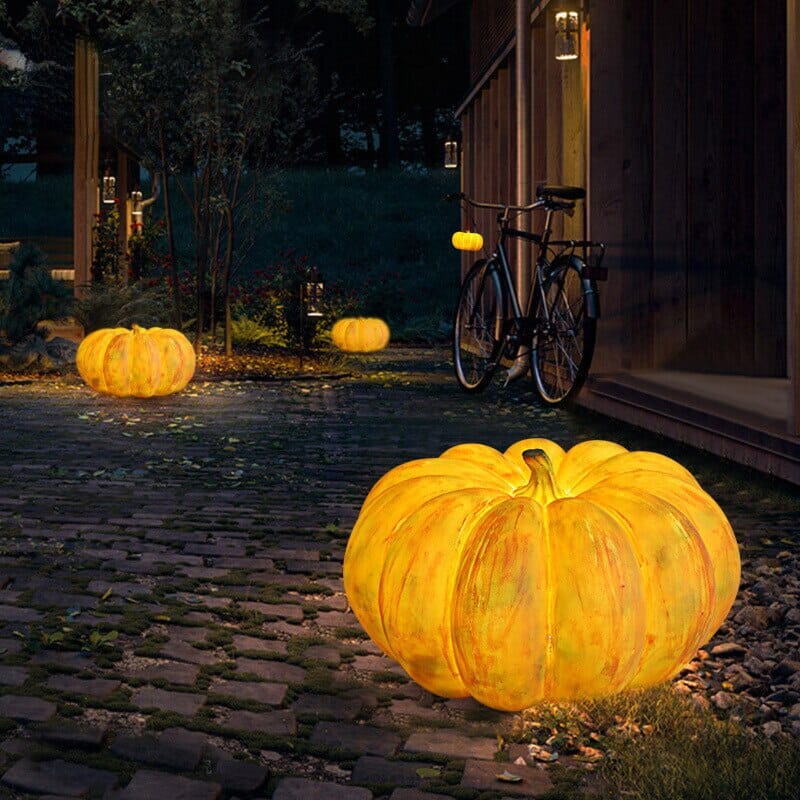 HarvestGlow Pumpkin Outdoor Resin Lantern With Leather Handle
