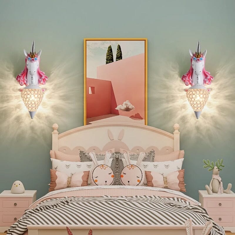 Enchanted Unicorn Resin Wall Light With Two Lampshades And Warm LED Glow
