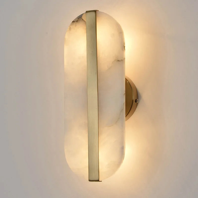 Astrae Alabaster Wall Sconce With Brass Band And Oval Shade