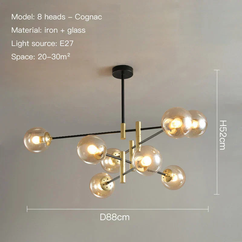 Lyra Chandelier With Black And Gold Iron Finish And Adjustable Height